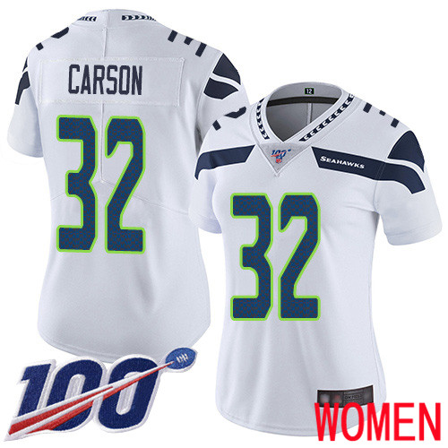 Seattle Seahawks Limited White Women Chris Carson Road Jersey NFL Football #32 100th Season Vapor Untouchable